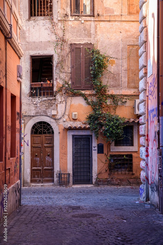 Obraz premium Close up of single door in Trastevere, Rome Italy