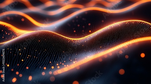 Abstract Orange Glowing Lines on a Black Digital Surface photo