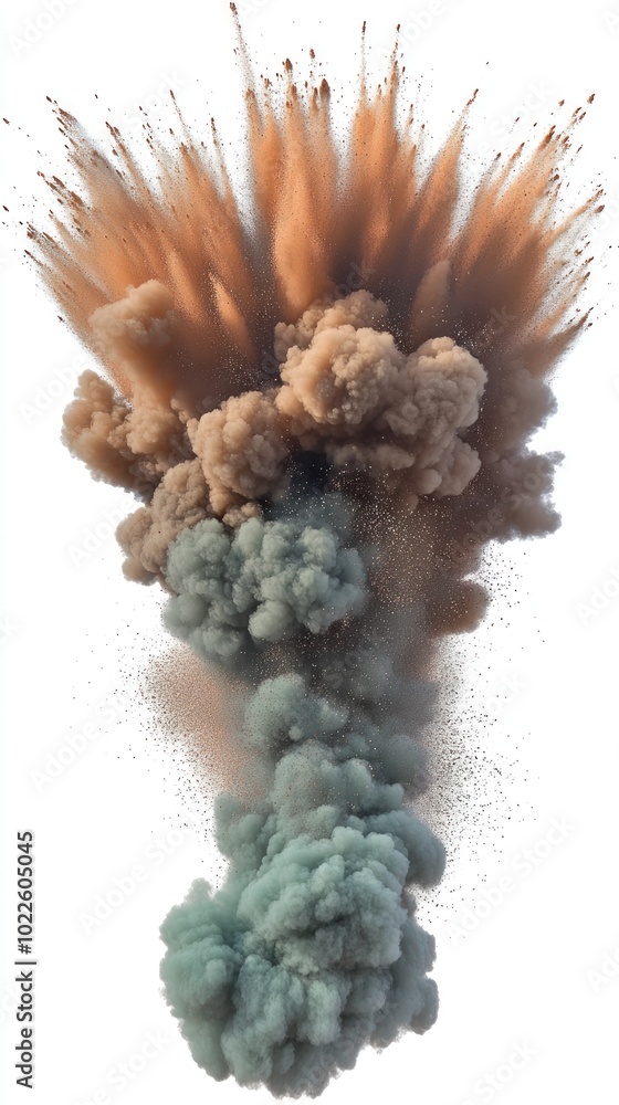 An explosion creating a cloud of dust and smoke in various colors. An explosion creating a cloud of dust and smoke in various colors.