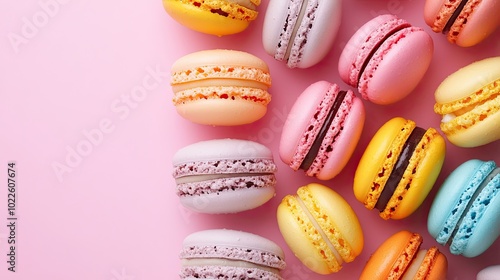 Wallpaper Mural Colorful macarons on pink background. Perfect for showcasing pastries, desserts, or a sweet and delicate theme. Torontodigital.ca