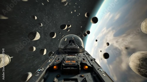 Navigating the Asteroid Field, A Spaceship Pilot Bravely Ventures into Deep Space, futuristic spaceship races through the galaxy, leaving a trail of stardust in its wake.