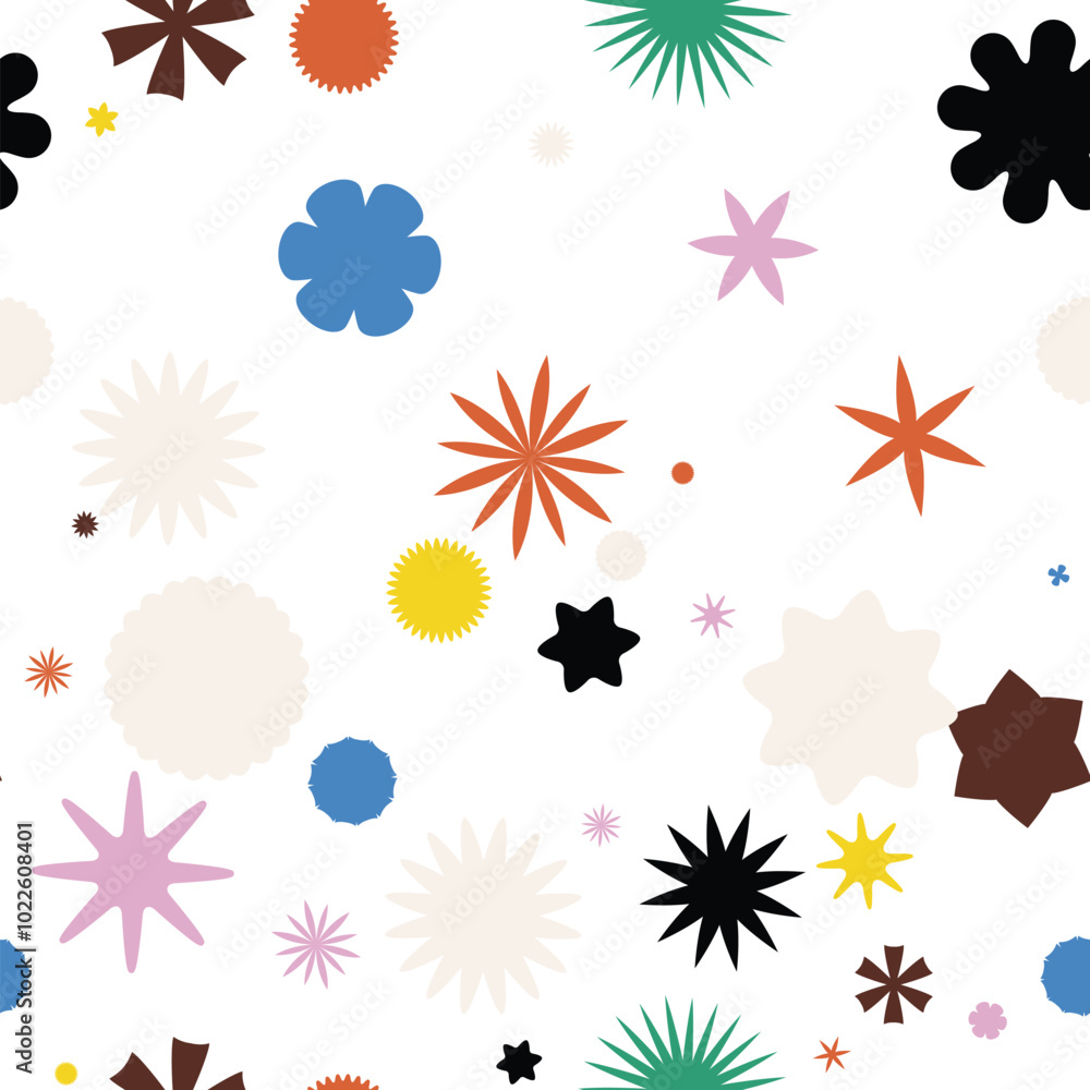 Abstract Seamless Pattern. A vibrant mix of geometric shapes, stars and circles for modern design Abstract Seamless Pattern. A vibrant mix of geometric shapes, stars and circles for modern design