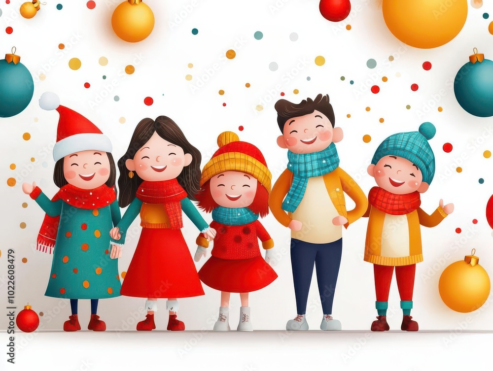 Merry Christmas 2025, festive family celebration with joyful decorations, flat design illustration Merry Christmas 2025, festive family celebration with joyful decorations, flat design illustration