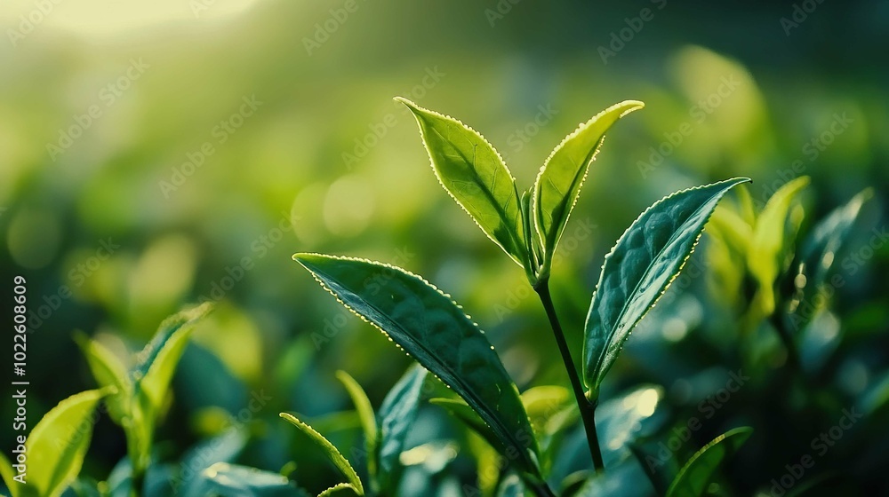 Green tea tree leaves field young tender bud herbal Green tea tree in camellia sinensis organic farm. Close up Fresh Tree tea plantations mountain green nature in herbal farm plant background morning Green tea tree leaves field young tender bud herbal Green tea tree in camellia sinensis organic farm. Close up Fresh Tree tea plantations mountain green nature in herbal farm plant background morning