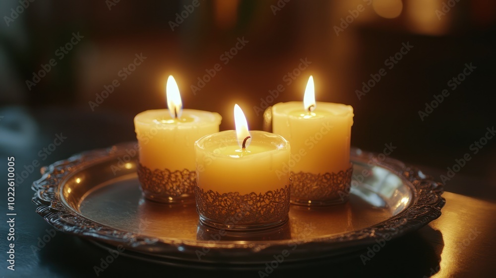 Three Candles on a Silver Tray Three Candles on a Silver Tray