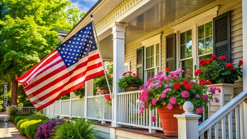 american flag in front of house