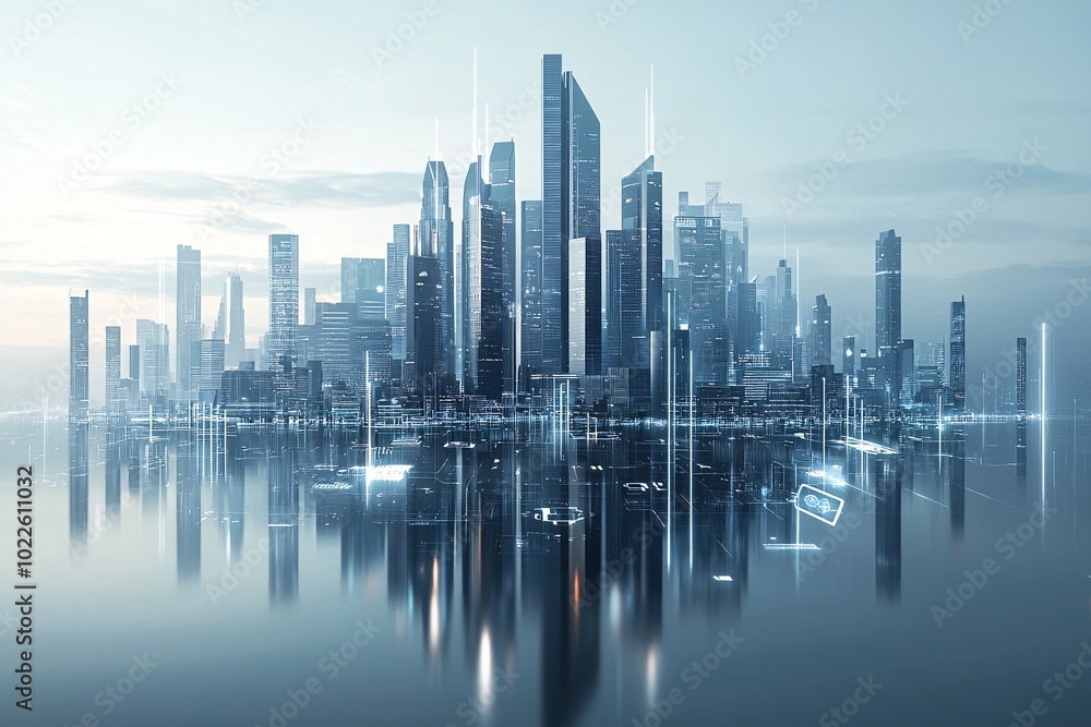 Fototapeta premium 46. Smart AI city, digital innovation, futuristic infrastructure, holographic society