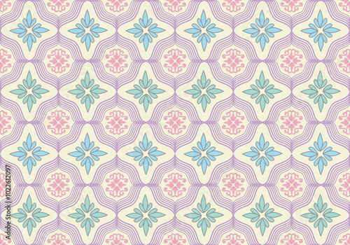 Pastel floral damask seamless pattern.  Design for textile, fabric, clothing, wallpaper, wrapping, cushion art ornament and decoration.