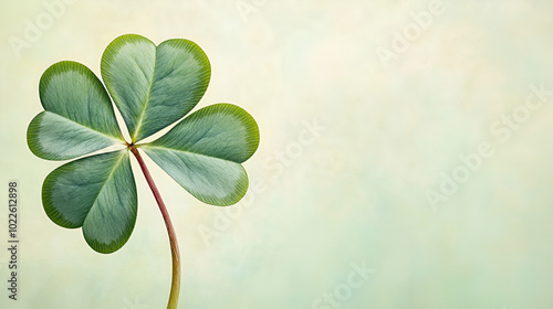 Discover a captivating close-up of a three-leaf clover, showcasing its tongue-shaped leaves against a soothing soft green backdrop, highlighting nature's elegance in detail. photo