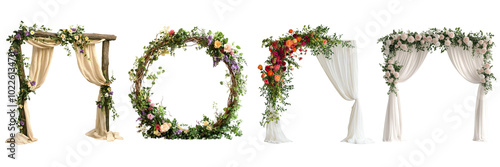 beautiful wedding flower arches isolated on transparent png background