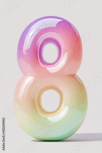 A playful 3D front view of the number 8 with smooth rounded edges and bright pastel colors, evoking fun and learning, making it ideal for childrens educational tools.