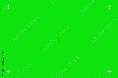 Green screen chroma key background, viewfinder camera frame, video film screen template, overlay. Cinema display with grid.