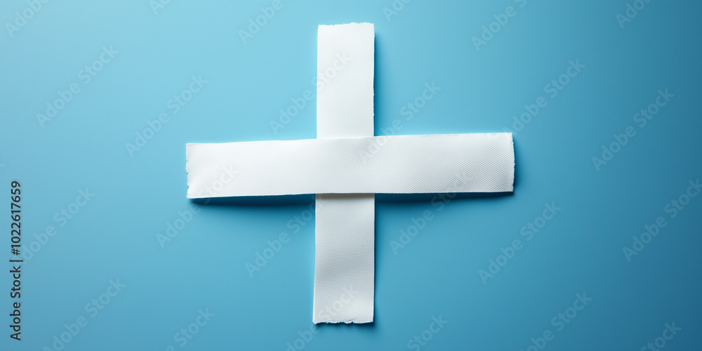 Obraz premium Two large white plasters forming a cross in cartoon style