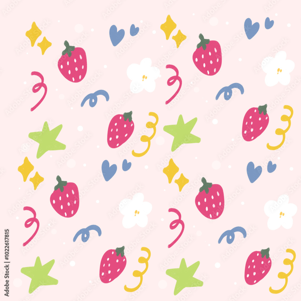cute pink strawberry and flower star pattern seamless cute pink strawberry and flower star pattern seamless