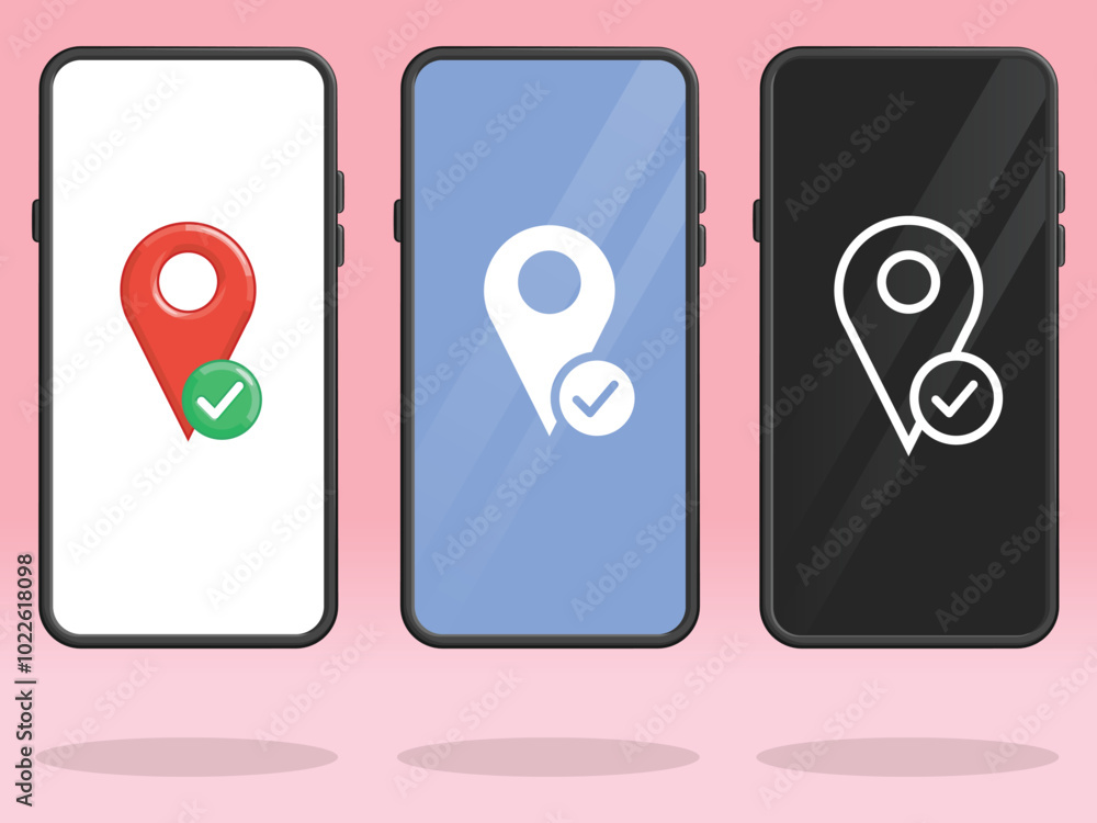 Smartphone Map Pin Check V Mark Smartphone Map Pin Check V Mark