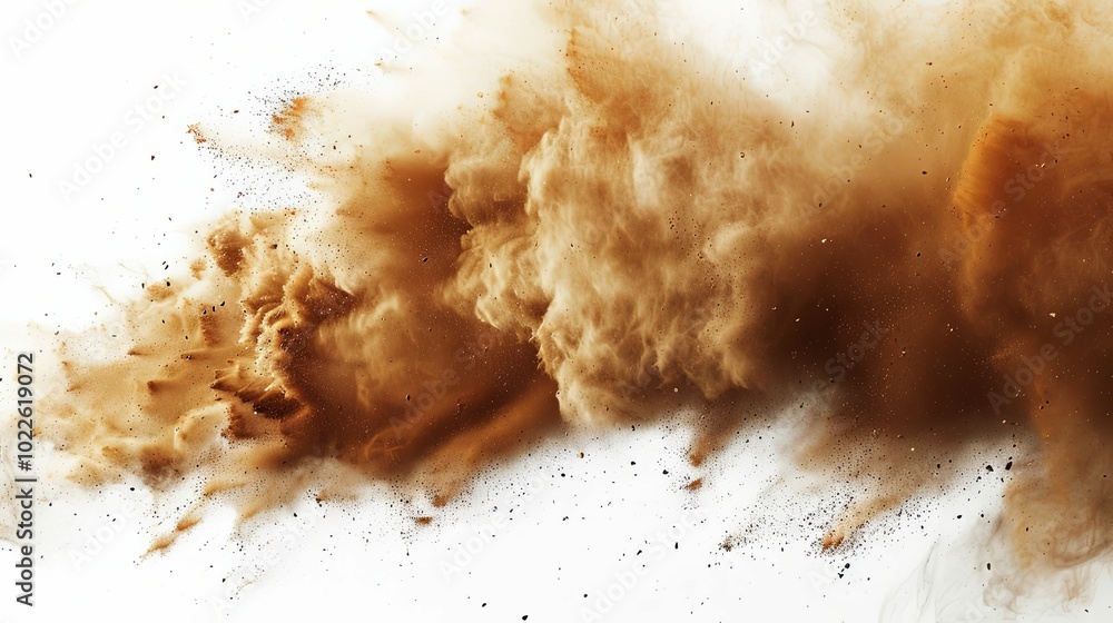 Brown Dust Cloud Explosion on White Background Brown Dust Cloud Explosion on White Background