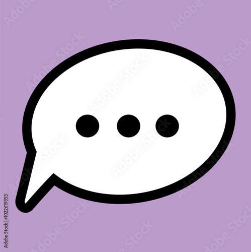 A simple speech bubble illustration on a purple background conveying a sense of communication