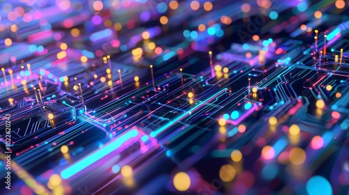 Wallpaper Mural Illuminated Cyber Cityscape: Futuristic Night Skyline with Glowing Data Lines and Vibrant Colors Torontodigital.ca