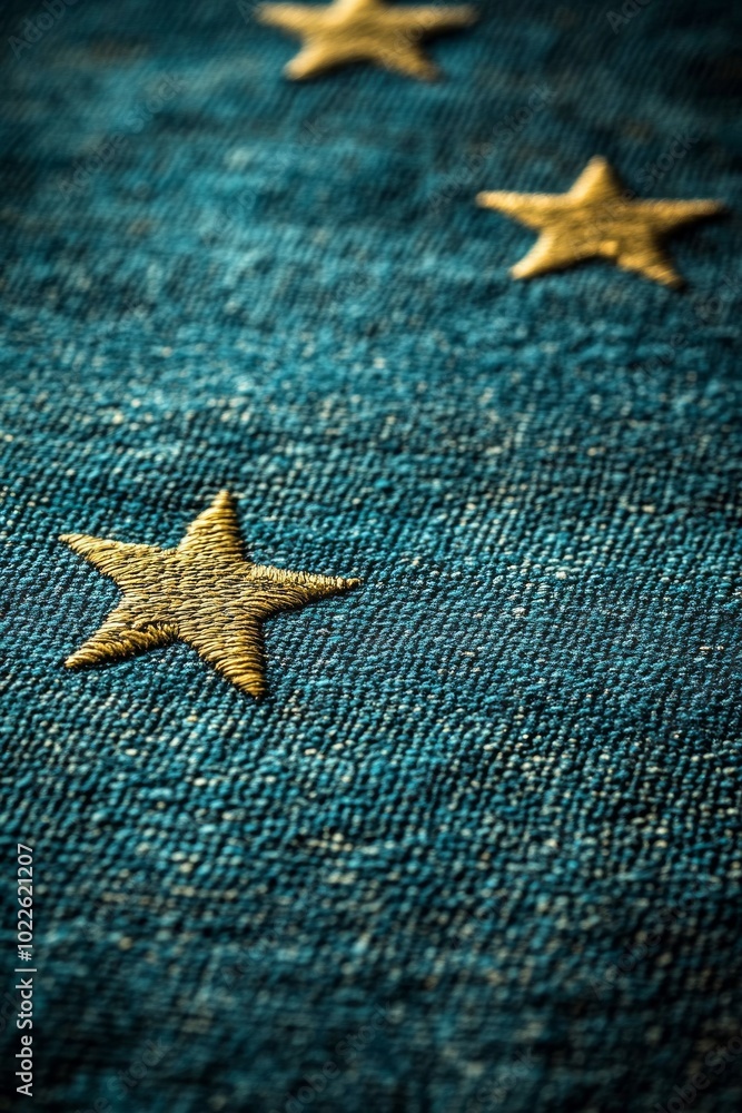 Delicate golden stars adorn a rich blue fabric, showcasing artisan skills through intricate embroidery that adds visual depth and elegance Delicate golden stars adorn a rich blue fabric, showcasing artisan skills through intricate embroidery that adds visual depth and elegance