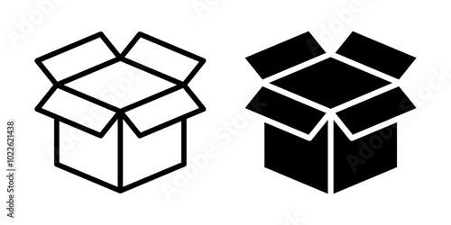 Vector isolated open box icon in black outline and fill