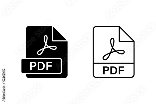 Vector isolated pdf icon set in black fill and outline