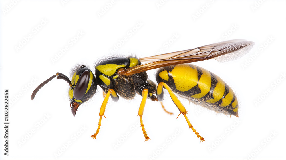 Common Yellow and Black Striped Wasp on White background Common Yellow and Black Striped Wasp on White background