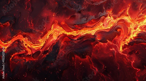 Abstract fiery lava flow with swirling patterns and glowing embers