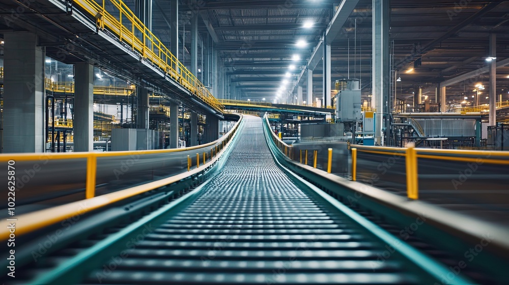 Fototapeta premium Industrial Conveyor Belt System in a Large Factory