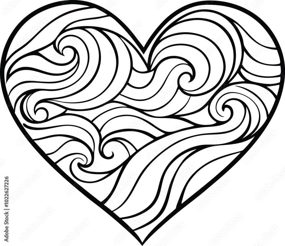 hand-drawn heart with waves, hand-drawn heart with ocean theme, heart with fluid lines vector illustration hand-drawn heart with waves, hand-drawn heart with ocean theme, heart with fluid lines vector illustration