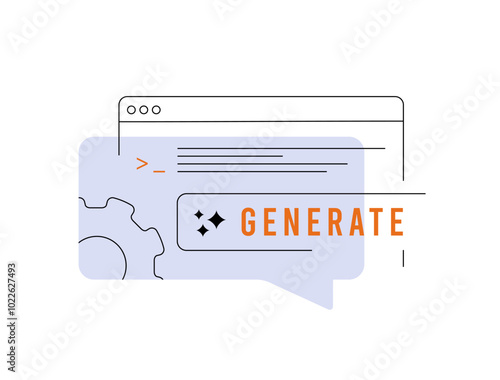 AI-generated information and effective prompts line illustration. Generate button and dialog box. AI content creation, SEO articles, code and marketing vector illustration