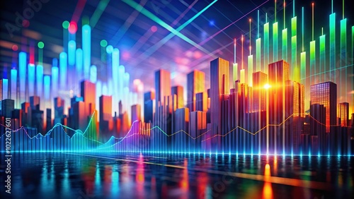 Abstract Digital Landscape of Multicolored Vertical Bars Showcasing Fintech Investment Trends in a Modern Financial Environment