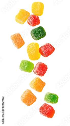 Colorful candy gummies cascading from above in a delightful sugary descent