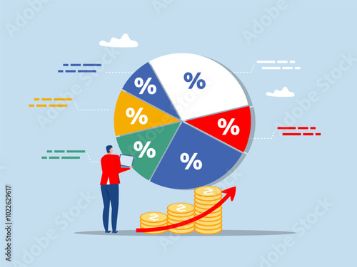 Businessman reviewing diversified investment portfolio Financial Report. Reviewing investment ,Inflation, stock markets, funds, cryptocurrencies from the federal government or FED.