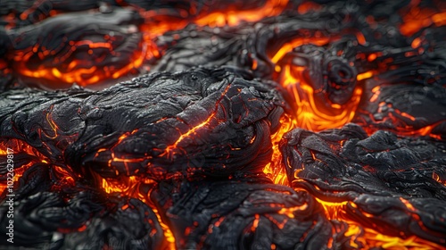 Close-Up of Molten Lava Flow with Blackened Surface