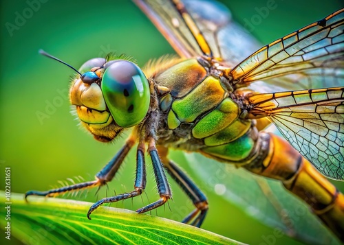 Close-Up of a Dragonfly on Green Background - Stunning Insect Photography for Nature Lovers