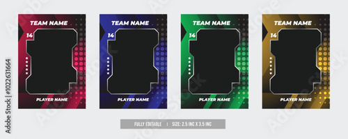 sports trading card, player photo frame template, game trading card for football, hockey and basketball, blank rectangle for photo frame, template eps 10.	