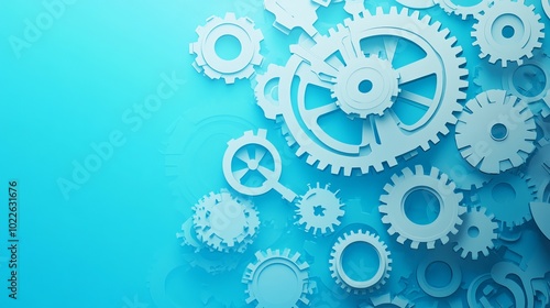 Wallpaper Mural Abstract Gear Wheel Technology Pattern on Blue Gradient Background - Futuristic Mechanical Design Torontodigital.ca