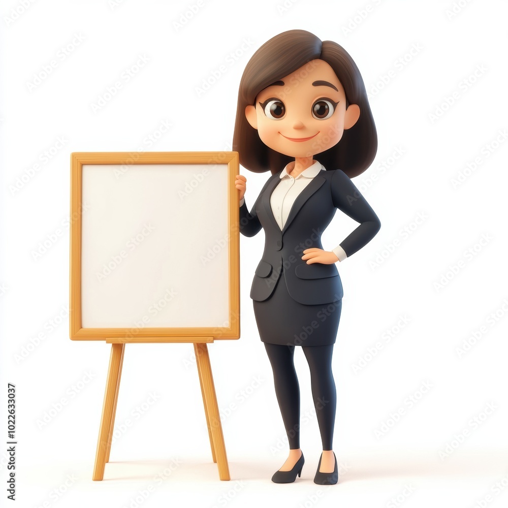 Confident Female Business Leader Presenting at Workplace Whiteboard Confident Female Business Leader Presenting at Workplace Whiteboard