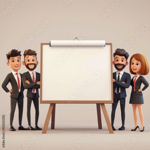 Business Team Presenting Ideas on Whiteboard in Office