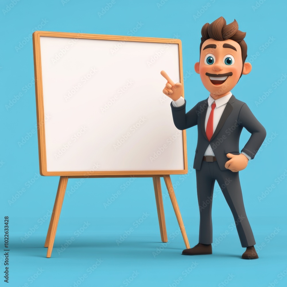Confident Business Professional Giving Presentation on Whiteboard Confident Business Professional Giving Presentation on Whiteboard