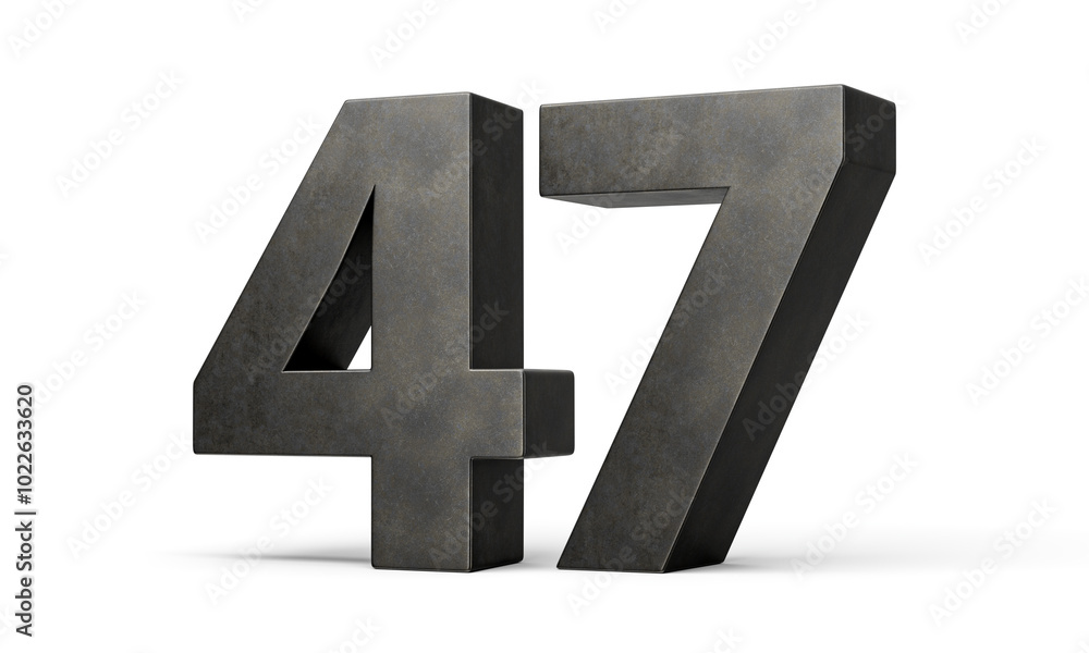 Number Forty seven 47 Digit Made Of Gray Smooth Cast Iron Isolated On White Background 3d Illustration Number Forty seven 47 Digit Made Of Gray Smooth Cast Iron Isolated On White Background 3d Illustration
