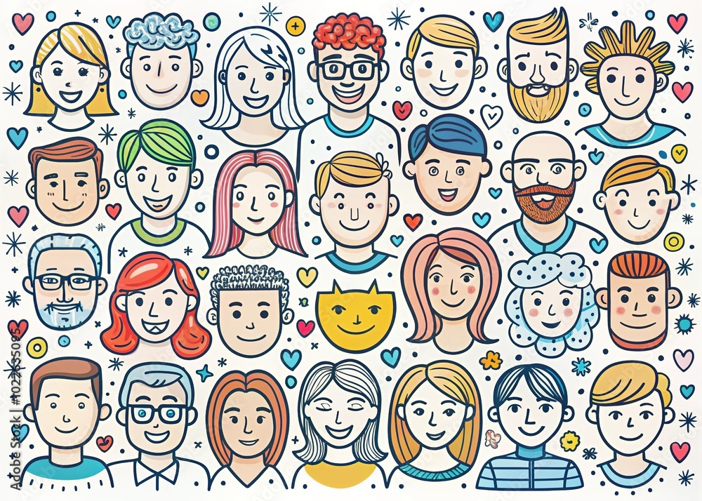 Doodle Faces of Diverse People in Outline Sketch Style for Creative Illustrations Doodle Faces of Diverse People in Outline Sketch Style for Creative Illustrations