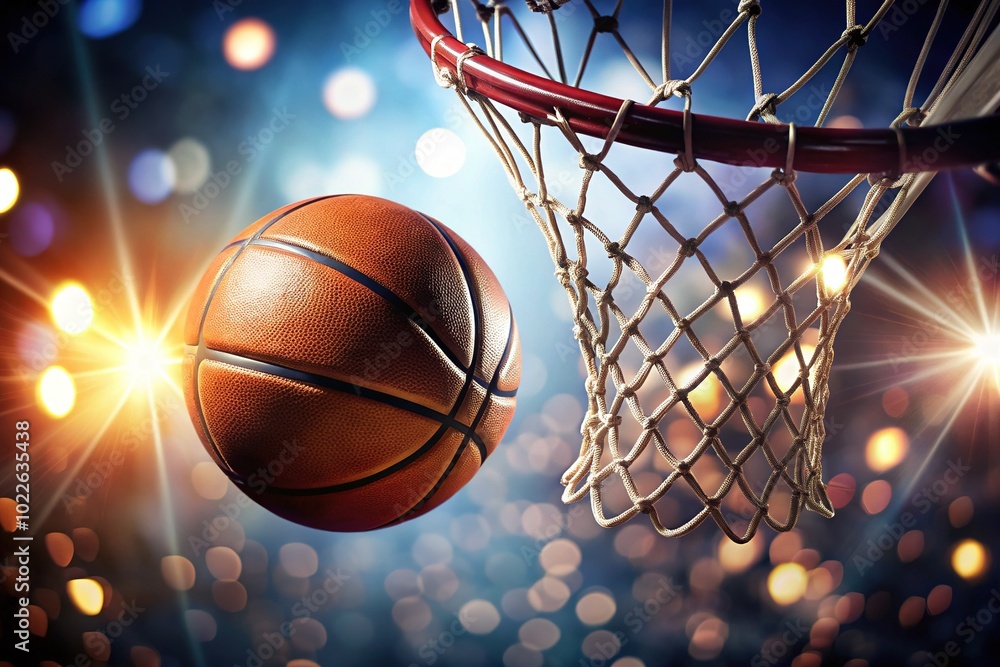 Dynamic Basketball in Action: Perfect Shot Through the Net for Sports Product Photography Dynamic Basketball in Action: Perfect Shot Through the Net for Sports Product Photography