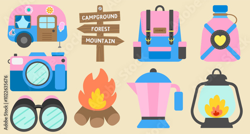 Hand Drawn cute picnic camping Elements