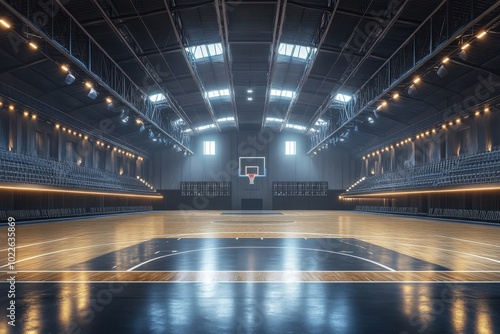 Empty Basketball Court in Modern Indoor Arena