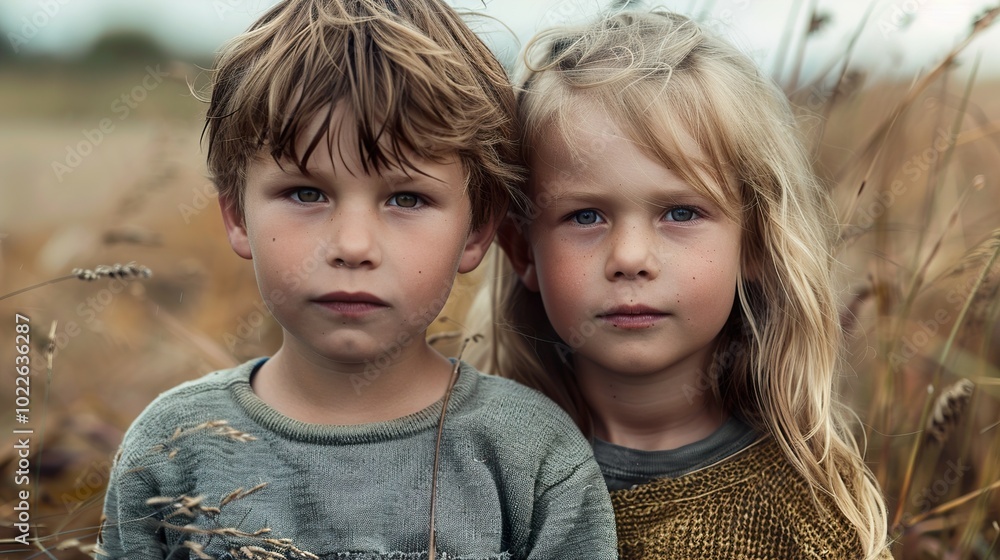 Brother and Sister in a Field of Golden Grass Brother and Sister in a Field of Golden Grass