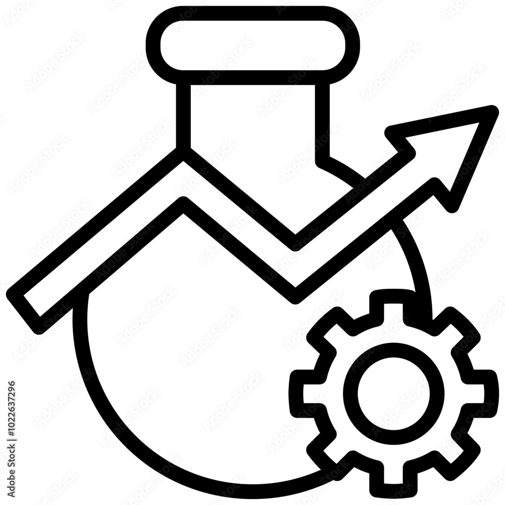 Flask With Gear Icon, Black And White Outline Icon Symbol Flask With Gear Icon, Black And White Outline Icon Symbol