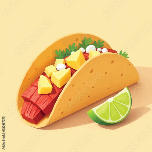 Delicious Mouthwatering Tacos With Tomatoes Toppings Flat Illustration