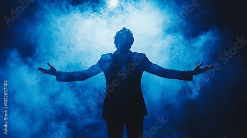 Wallpaper Mural Silhouette of a Man in a Suit Against a Blue Smoky Background Torontodigital.ca