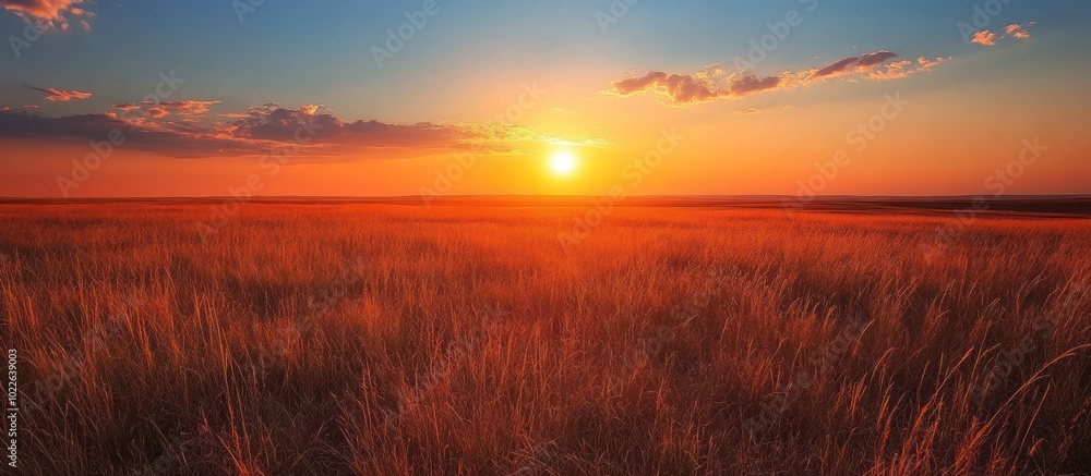 A golden sunset over a field of tall grass. A golden sunset over a field of tall grass.